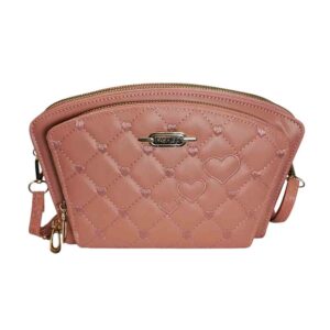 Cartera bandolera abanico, 3 cierres, rosa