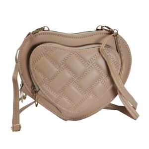 Cartera bandolera corazon, 3 cierres, beige