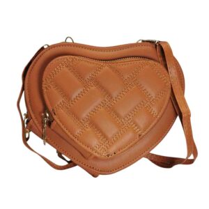 Cartera bandolera corazon, 3 cierres, camel