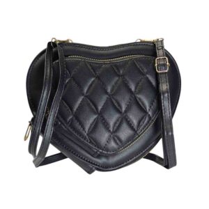 Cartera bandolera corazon, 3 cierres, negro