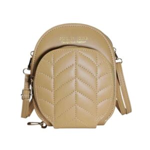 Cartera bandolera ovalada, 3 cierres, beige