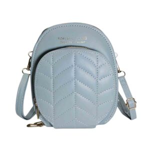 Cartera bandolera ovalada, 3 cierres, celeste