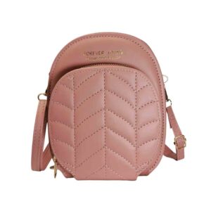 Cartera bandolera ovalada, 3 cierres, rosa