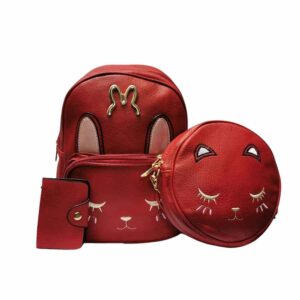 Mochila de 3 pzs, gatito, rojo