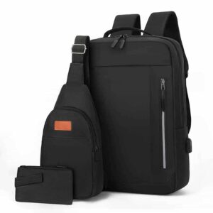 Mochila de 3pzs con puerto de cargar, negro