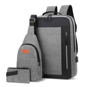 Mochila de 3pzs con puerto de cargar, plomo