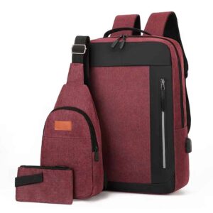Mochila de 3pzs con puerto de cargar, rojo