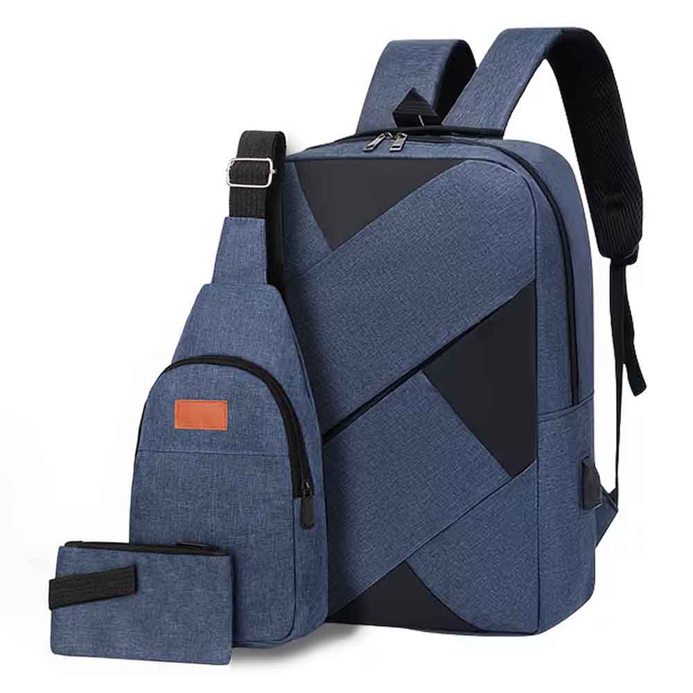Mochila de 3pzs con puerto tech, azul