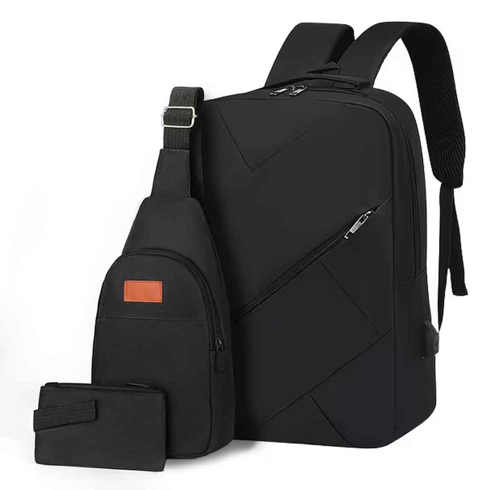 Mochila de 3pzs con puerto tech, negro