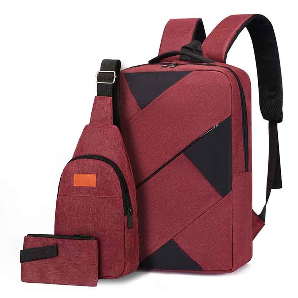 Mochila de 3pzs con puerto tech, rojo