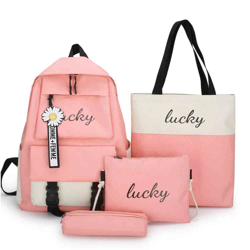 Mochila de 4 pzs, Kawaii, Lucky, rosa